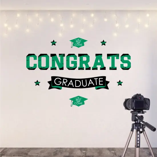 Big Dot of Happiness Green Graduation Party Photo Backdrop - Wall Decals {6}