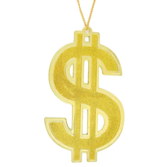 Hip Hop Gold Necklace - Rapper Dollar Sign Medallion Golden Chain Costume Bling Jewelry {2}