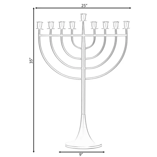 Modern Solid Metal Judaica Hanukkah Menorah 9 Branched Candelabra Brown {4}