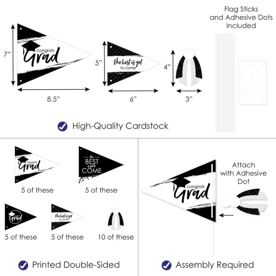 Big Dot of Happiness Black & White Grad Best is Yet to Come Triangle Black & White Graduation Party Photo Props Pennant Flag Centerpieces - Set of 20 {4}