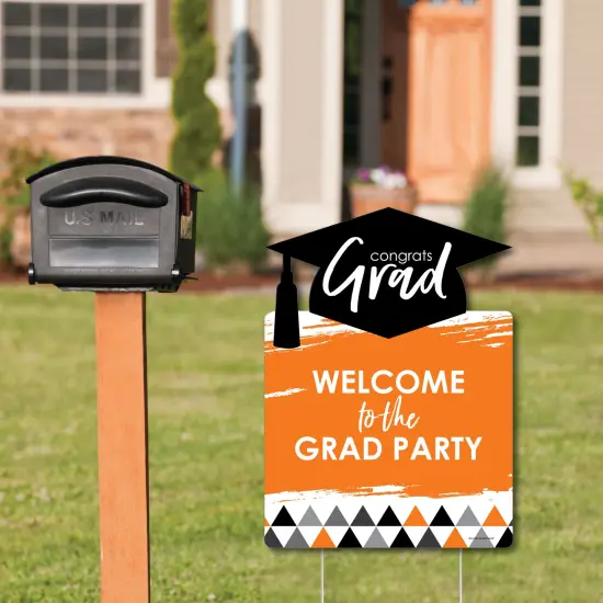 Big Dot of Happiness Orange Graduation Party Decorations - Grad Party Welcome Yard Sign {3}
