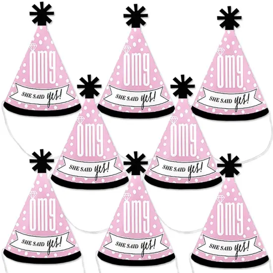 Big Dot of Happiness Omg, You're Getting Married - Mini Cone Engagement Party Hats - Small Little Party Hats - Set of 8 {1}