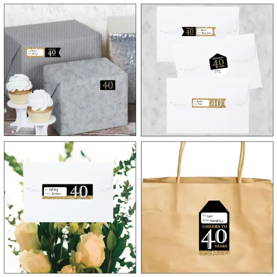 Big Dot of Happiness Adult 40th Birthday - Gold - Assorted Birthday Party Gift Tag Labels - To and From Stickers - 12 Sheets - 120 Stickers {7}