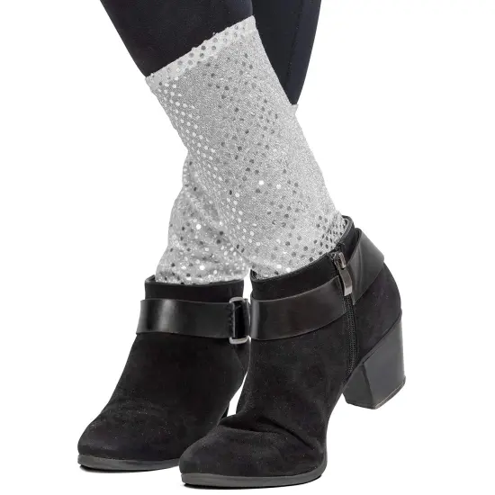 Silver Sequin Costume Socks - Sparkle Dance Party Silver Sequined Shiny Sock Cover Cuffs Costumes Accessories {2}