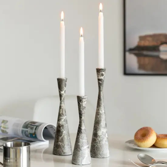 Marble Resin Candle Holders - Set of 3 Exquisite Decorative Taper Candlesticks for Luxurious Home Decor, Elegant Dining Table Centerpieces, Stylish Interior Accents, and Exclusive Event Illumination {5}