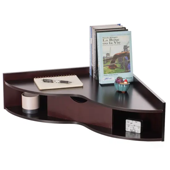 Corner Desk Heart Shaped Wall Mounted Office Table with Drawer and Two Shelves Computer Writing Desk Brown {7}