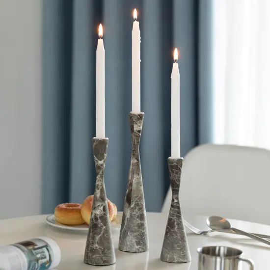 Marble Resin Candle Holders - Set of 3 Exquisite Decorative Taper Candlesticks for Luxurious Home Decor, Elegant Dining Table Centerpieces, Stylish Interior Accents, and Exclusive Event Illumination {2}