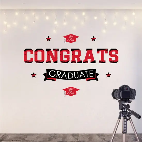 Big Dot of Happiness Red Graduation Party Photo Backdrop - Wall Decals {6}