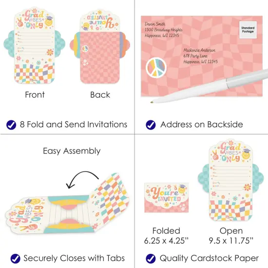 Big Dot of Happiness Groovy Grad - Fill-In Cards - Hippie Graduation Party Fold and Send Invitations - Set of 8 {4}