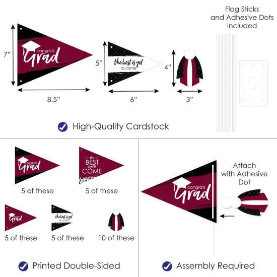 Big Dot of Happiness Maroon Grad - Best is Yet to Come - Triangle Burgundy Graduation Party Photo Props - Pennant Flag Centerpieces - Set of 20 {4}