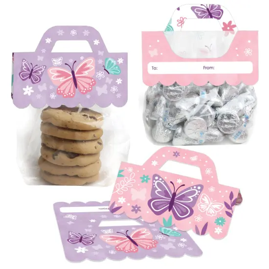 Big Dot of Happiness Beautiful Butterfly Floral Baby Shower or Birthday Party Clear Goodie Favor Bag Labels Candy Bags with Toppers 24 Ct {1}