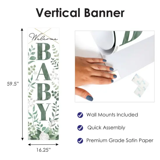 Big Dot of Happiness Boho Botanical Baby - Greenery Baby Shower Front Door Decoration - Vertical Banner {4}