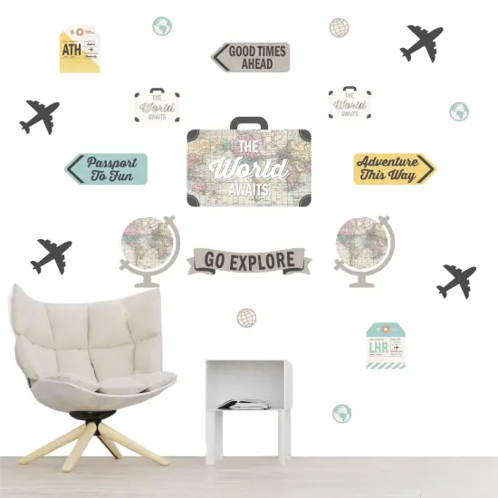 Big Dot of Happiness World Awaits - Peel and Stick Map Vinyl Wall Art Stickers - Wall Decals - Set of 20 {1}