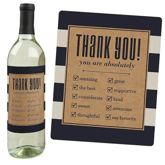 Big Dot of Happiness Thank You - Thank You Gift for Women and Men - Wine Bottle Label Stickers - Set of 4 {6}