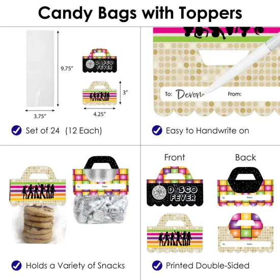 Big Dot of Happiness 70's Disco DIY 1970s Disco Fever Party Clear Goodie Favor Bag Labels Candy Bags with Toppers Set of 24 {4}