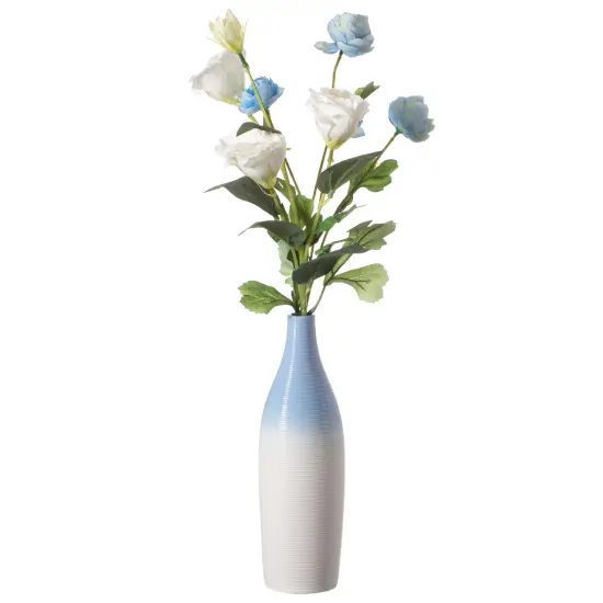 Modern Decorative Ceramic Table Vase Ripped Design Bottle Shape Flower Holder White {1}