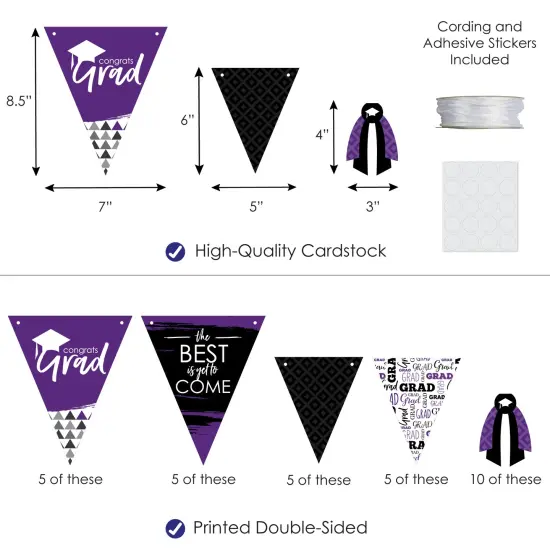 Big Dot of Happiness 30 Piece Purple Graduation Party Pennant Triangle Banner {4}