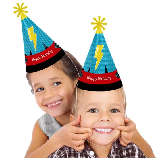 Big Dot of Happiness Bam Superhero - Cone Happy Birthday Party Hats for Kids and Adults - Set of 8 (Standard Size) {3}