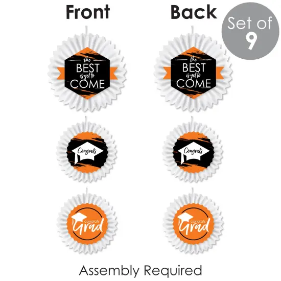 Big Dot of Happiness Orange Grad - Best is Yet to Come - HangingOrange Graduation Party Tissue Decoration Kit - Paper Fans - Set of 9 {7}