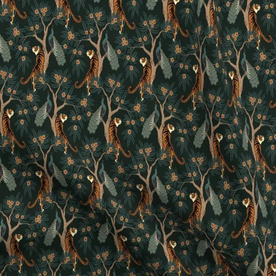 Various Fabrics by the Yard or Fat Quarter Tiger Peacock Small Scale Bird Asian Flowers Floral Chinese Tree Dark Custom Printed Fabric by Spoonflower {5}