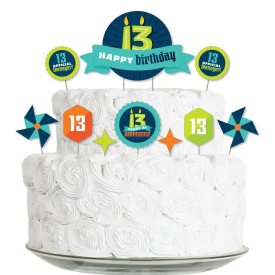 Big Dot of Happiness Boy 13th Birthday - Official Teenager Birthday Party Cake Decorating Kit - Happy Birthday Cake Topper Set - 11 Pieces {1}