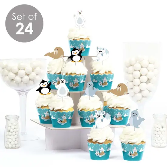 Big Dot of Happiness Arctic Polar Animals - Cupcake Decoration - Winter Baby Shower or Birthday Party Cupcake Wrappers and Treat Picks Kit - Set of 24 {3}