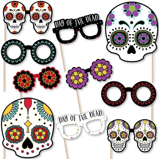 Big Dot of Happiness Day of the Dead Glasses and Masks - Paper Cardstock Sugar Skull Party Photo Booth Props Kit - 10 Count {1}