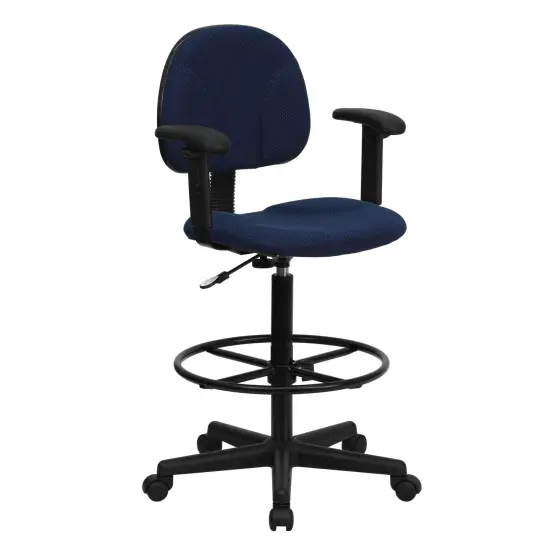 Emma and Oliver Two Cylinder Drafting Chair with Adjustable Arms Navy Blue Patterned {1}
