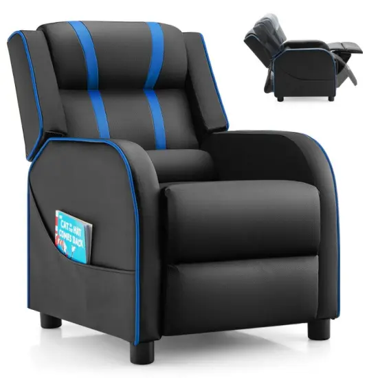 Kids Recliner Chair with Side Pockets and Footrest Blue {5}
