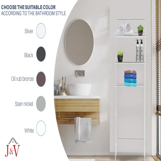 J&V TEXTILES 3-Shelf Metal Bathroom Organizer Over The Toilet, Bathroom Space Saver Black {5}