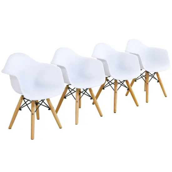 5 Piece Kids Modern Kids Round Table and Chairs Set with Backrests and Armrests Best Gift for Children White {4}
