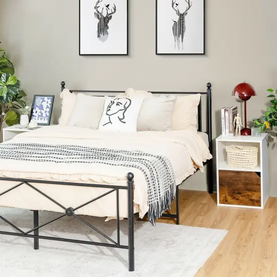 Set of 2 Side End Table Nightstands with Triangular Cut-Out Cabinet Door and Large Open Shelf White {2}