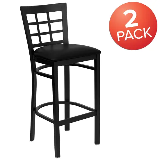 Emma and Oliver 2 Pack Window Back Metal Restaurant Barstool BlackVYL/BlackMetal {5}