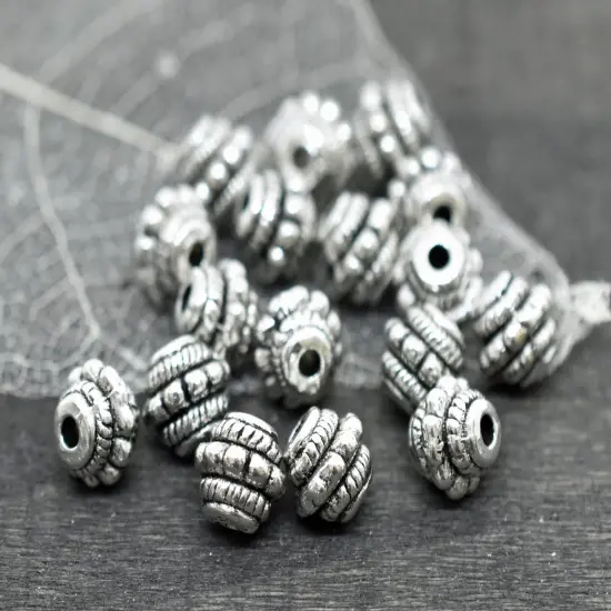 *100* 7mm Antique Silver Bali Style Barrel Spacer Beads {2}