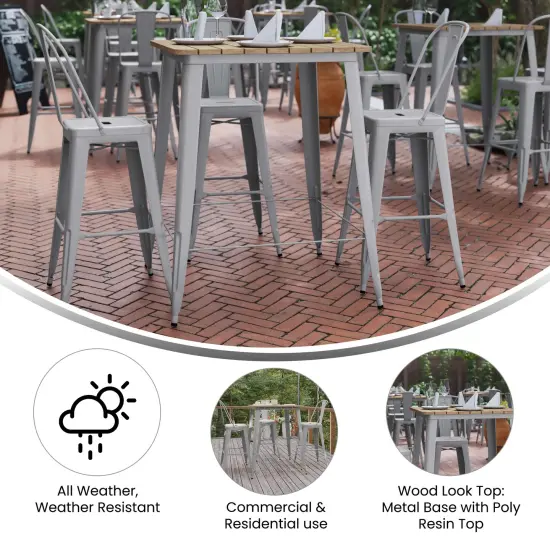 Merrick Lane Dryden Indoor/Outdoor Bar Top Table, 31.5" Square All Weather Poly Resin Top with Steel base Brown/Black {7}