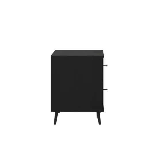 Merrick Lane Erikson Mid-Century Modern TV Stand with Adjustable Shelves and Two Drawers Black {5}