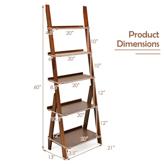 5-Tier Bamboo Ladder Shelf for Home Use Brown {4}