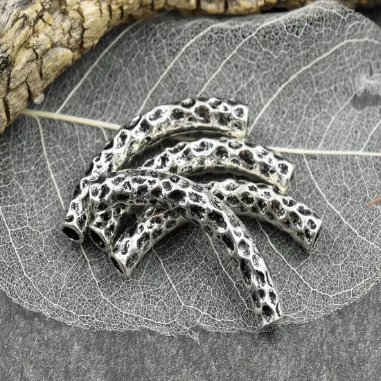 *6* 42x6mm Antique Silver Hammered Curved Beads {3}
