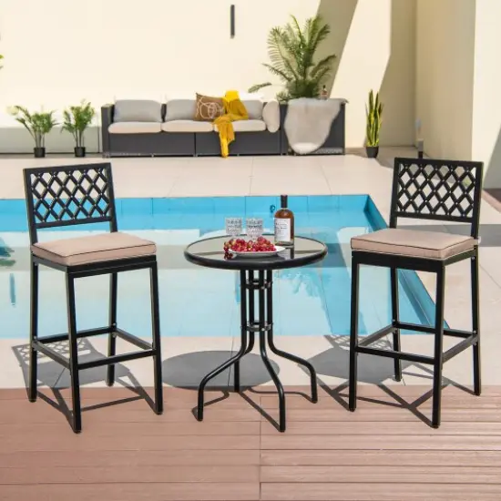 Set of 2 Patio Bar Chairs with Detachable Cushion and Footrest Argyle Pattern {2}