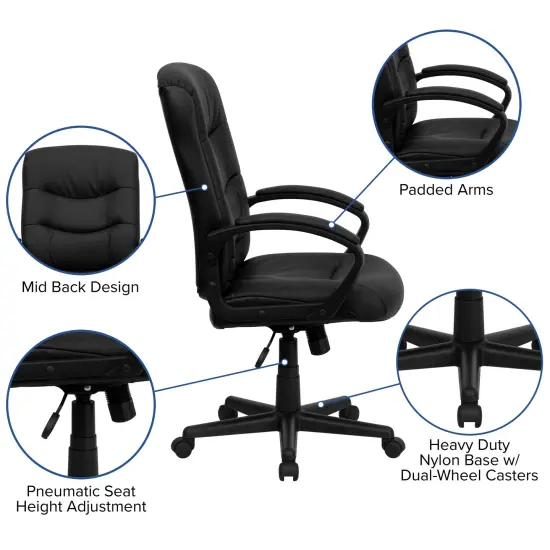 Emma and Oliver Mid-Back Fabric Executive Swivel Office Chair with Three Line Horizontal Stitch Back and Arms Black {2}