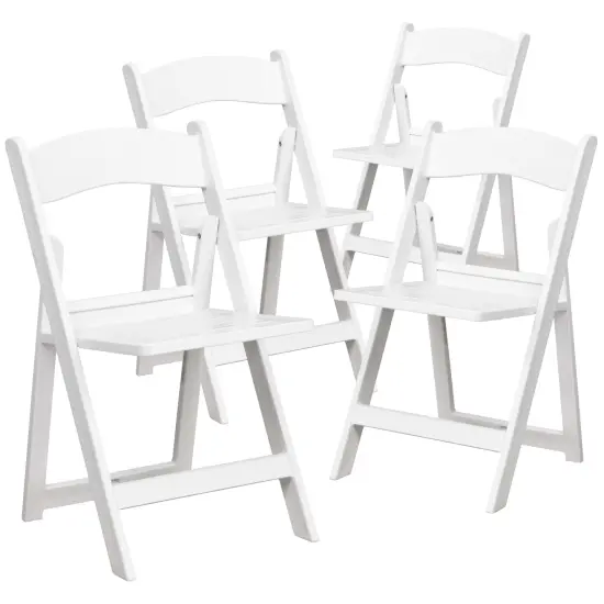 Emma and Oliver 4 Pack 800 lb. Capacity Resin Folding Chair with Slatted Seat White {1}