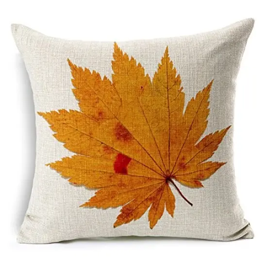 All Smiles Fall Décor Throw Pillow Covers 16x16 Set of 4 for Home Thanksgiving Autumn Kitchen Decoration Couch Throw Cushion, Outside Outdoor Harvest Decorative Maple Leaves {4}