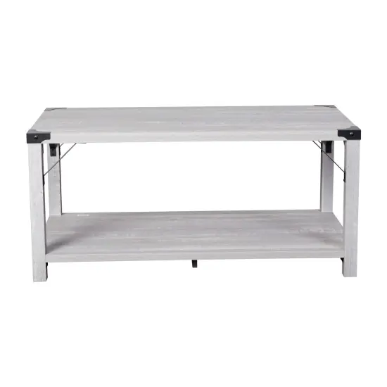 Merrick Lane Green River Modern Farmhouse Engineered Wood Coffee Table and Powder Coated Steel Accents Aspen Gray {3}