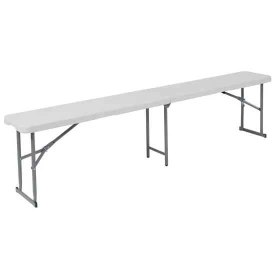 Emma and Oliver 10.25''W x 71''L Bi-Fold Plastic Bench with Carrying Handle Granite White {1}