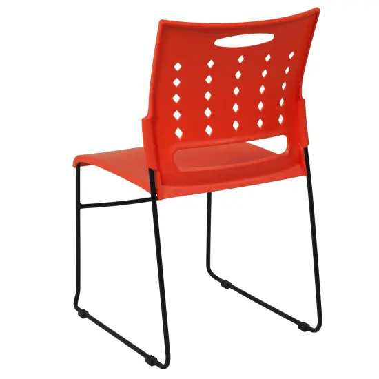 Emma and Oliver Home Office Plastic Accent Sled Base Stack Chair - Air-Vent Back Orange {4}
