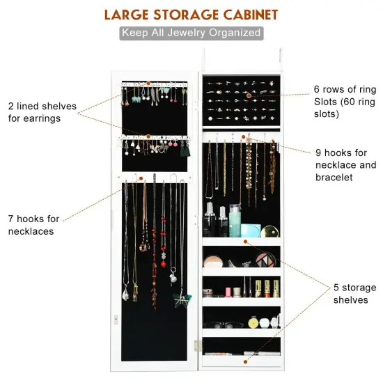 Door and Wall Mounted Armoire Jewelry Cabinet with Full-Length Mirror {5}