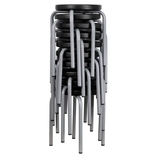 Emma and Oliver Stackable Stool with Silver Powder Coated Frame Black {5}