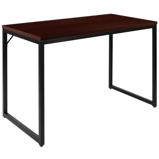 Merrick Lane Berlin 47 Inch Computer Desk with Open Metal Frame Mahogany/Black {1}