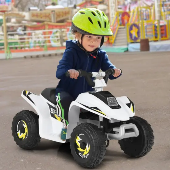6V Kids Electric 4 Wheels Ride-On Toy with Wear-Resistant Wheels for Indoor Outdoor Use White {6}