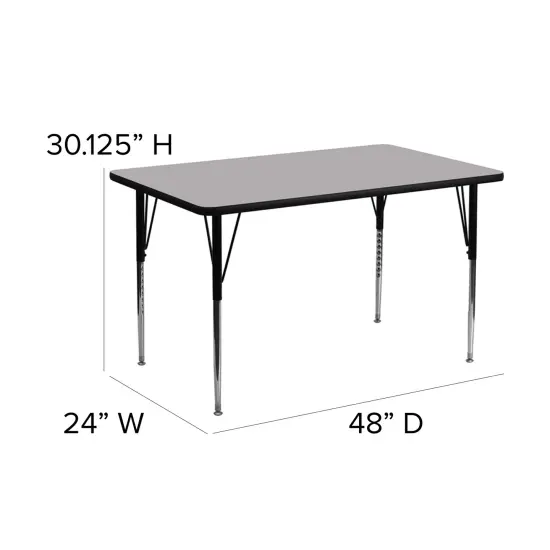 Emma and Oliver 24x48 Rectangle Laminate Adjustable Activity Table Gray {4}